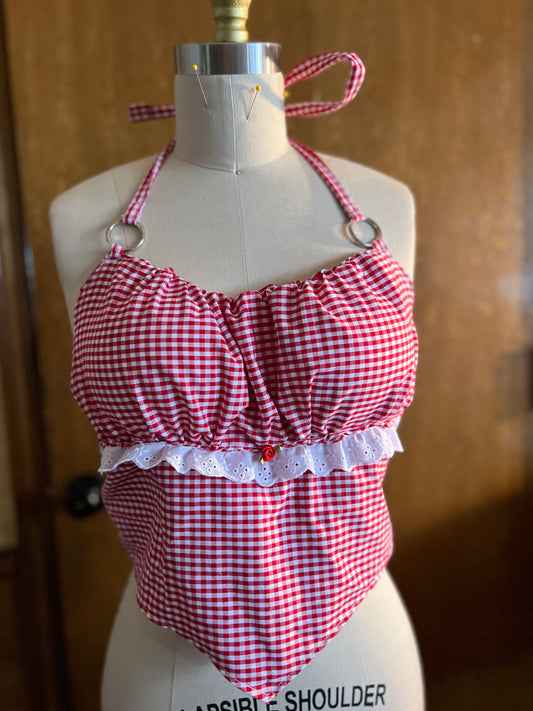 Gathered Gingham Halter Top