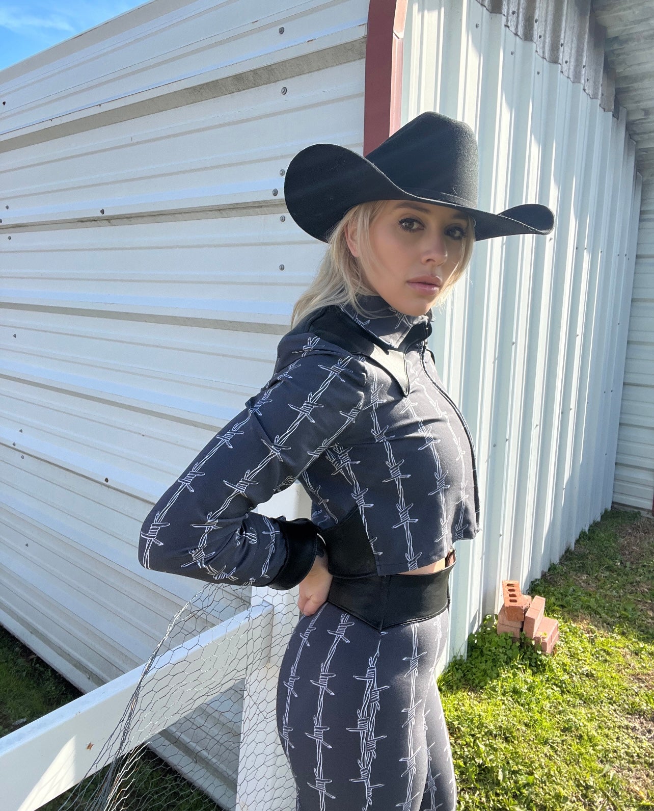 Barb Wire Leather Bell Bottom Pants