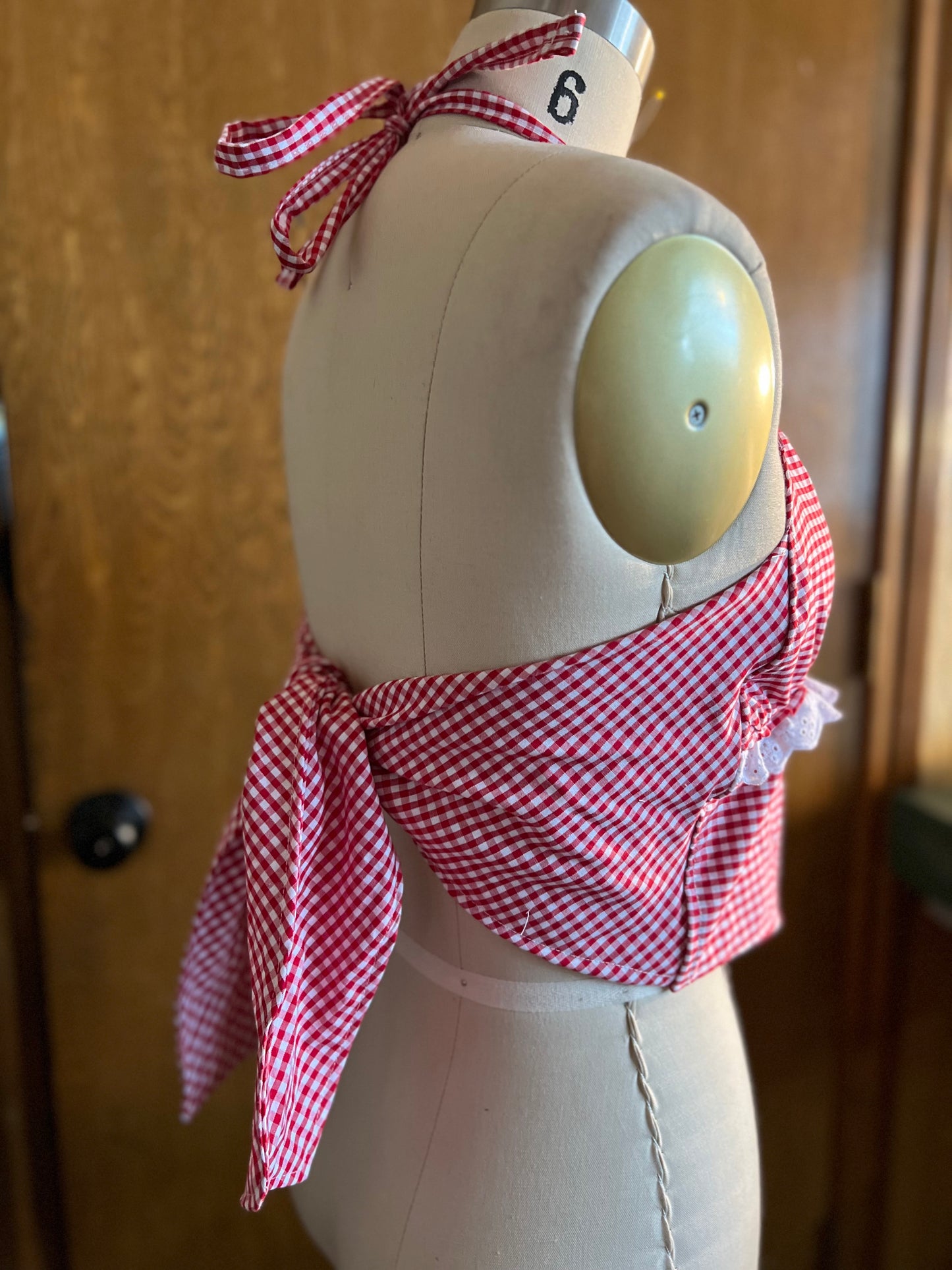 Gathered Gingham Halter Top