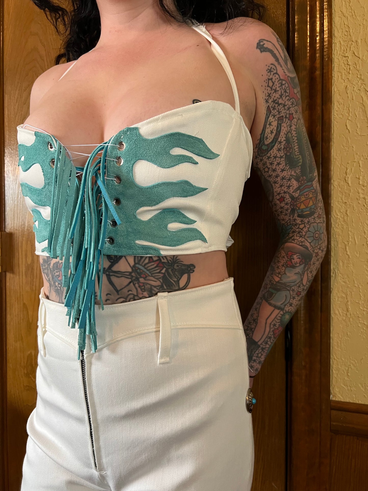 Leather Flames Halter Top