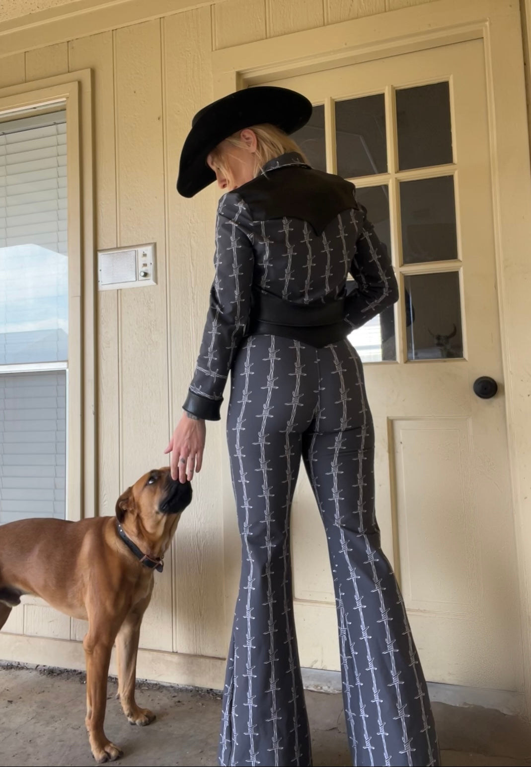 Barb Wire Leather Bell Bottom Pants