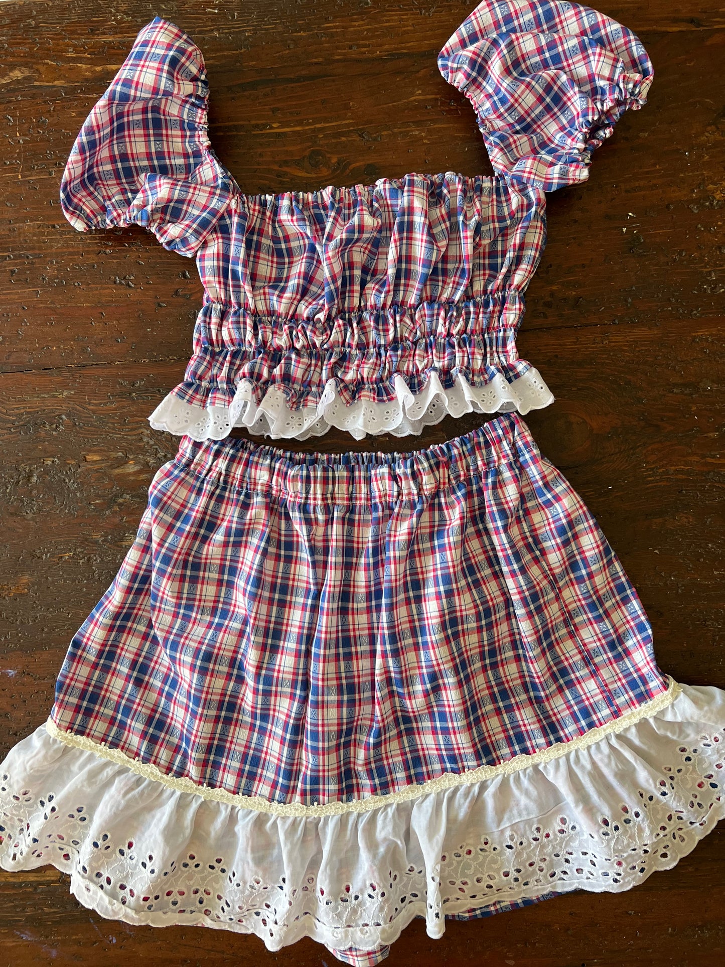 Prairie Skirt Set in Blue Gingham