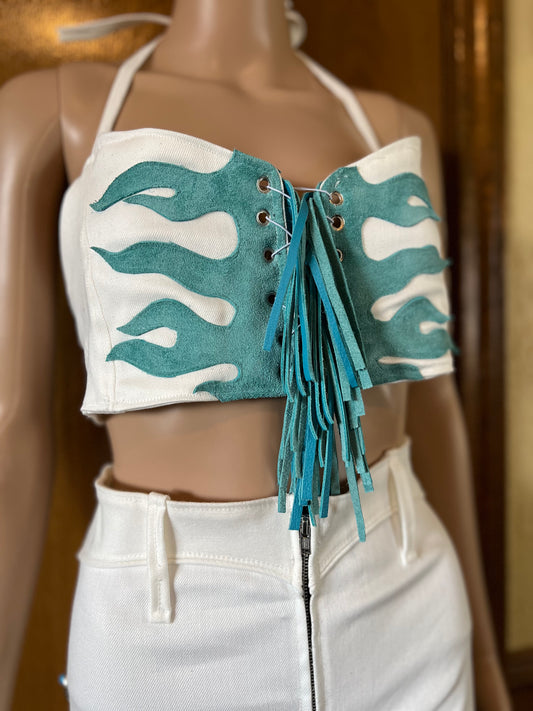Leather Flames Halter Top