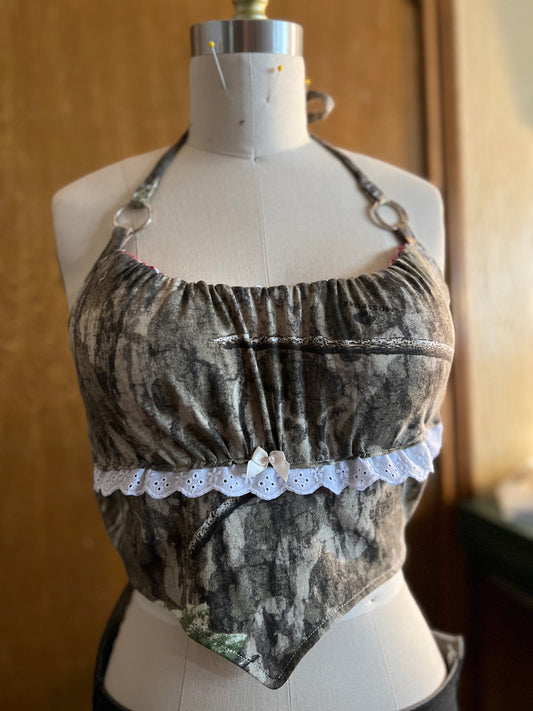 Gathered Camo Halter Top