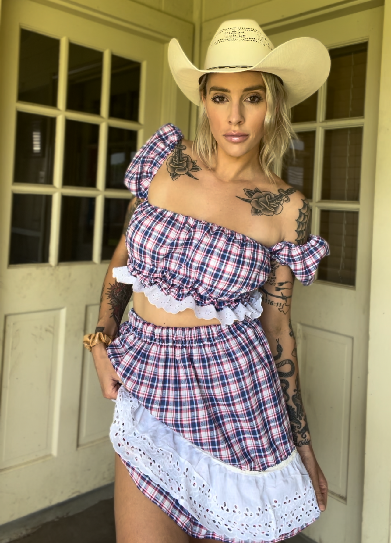 Prairie Skirt Set in Blue Gingham