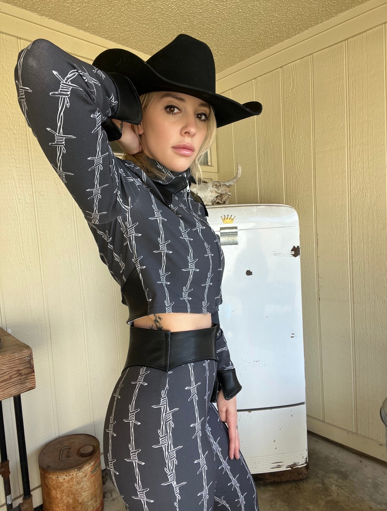 Barb Wire Leather Bell Bottom Pants