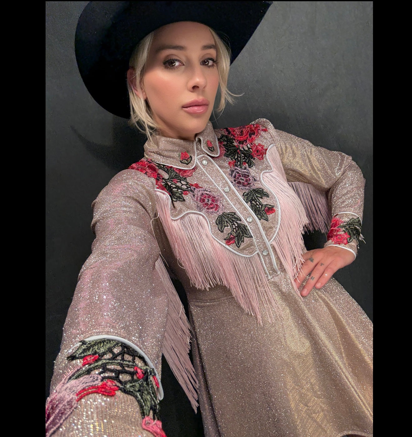 Glittery Lurex Pearl Snap Dress With Embroidery - Customizable