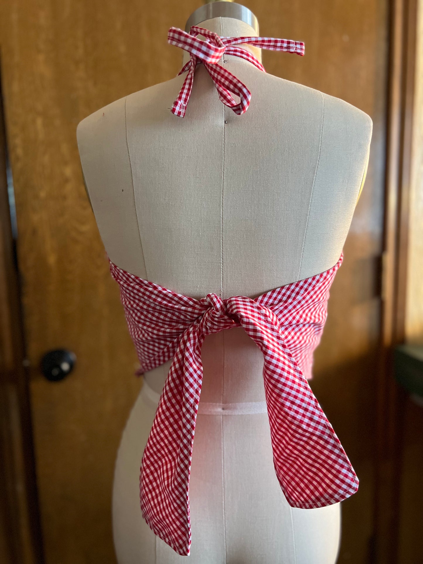 Gathered Gingham Halter Top
