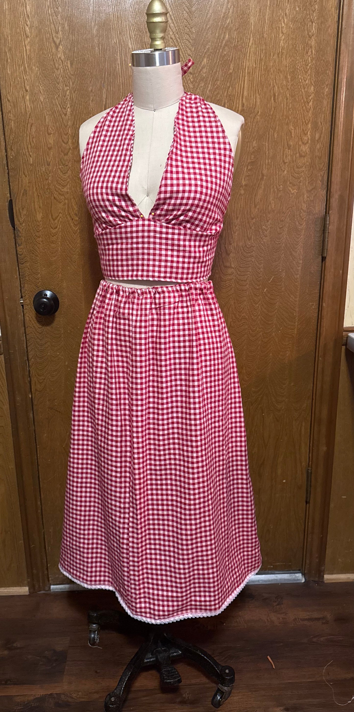 Gingham Halter Skirt Set