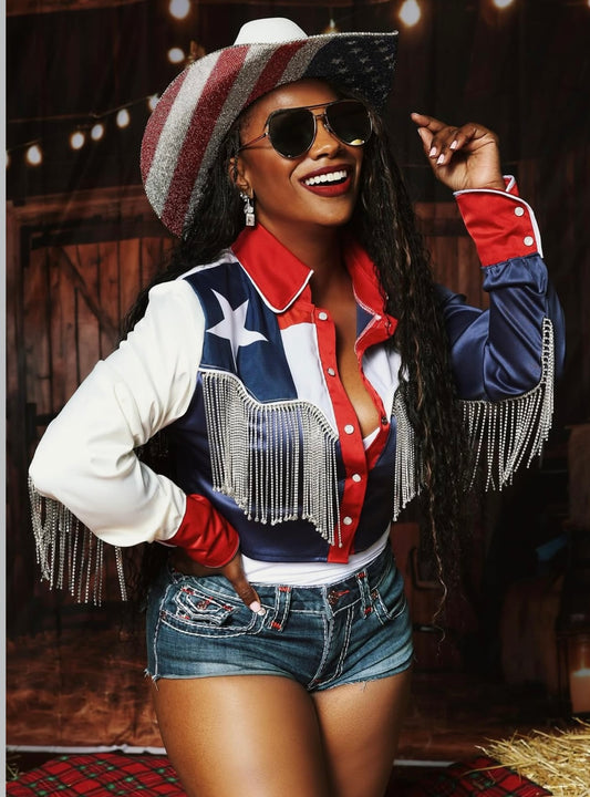 The Lone Star Pearl Snap Jacket - Cropped, Texas Flag