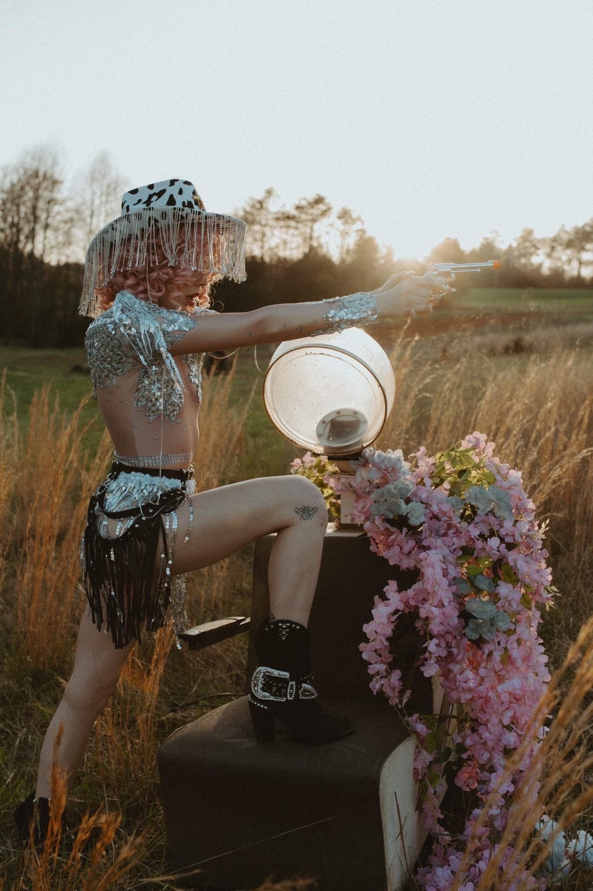 Cow Print Chandelier Cowboy Hat
