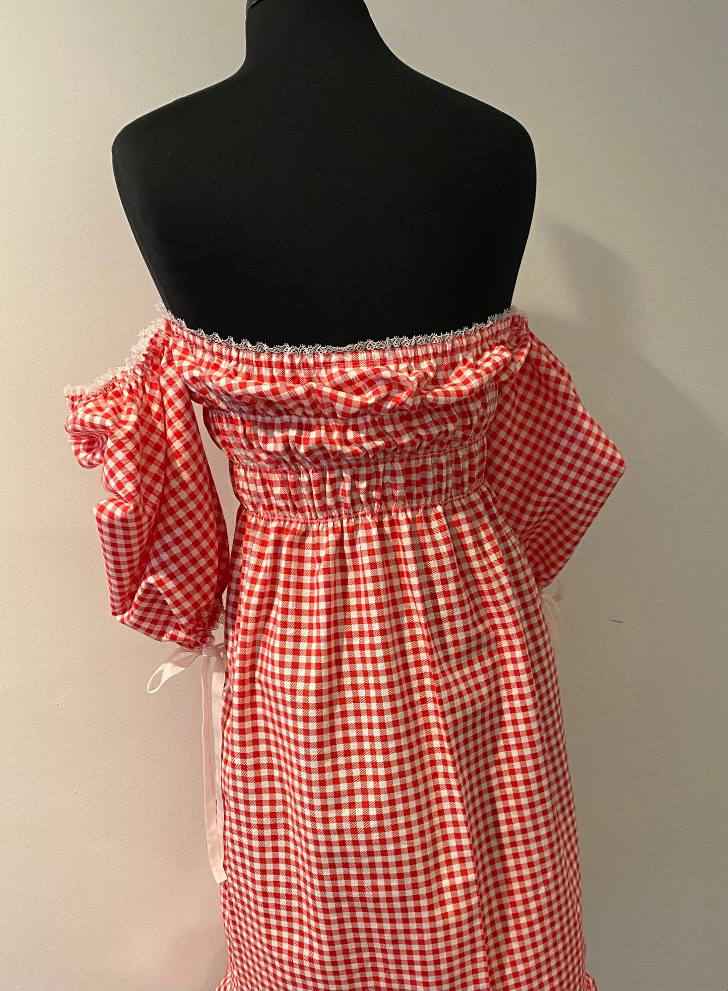 'Bonnie' Gingham Dropped Puff Sleeve Dress