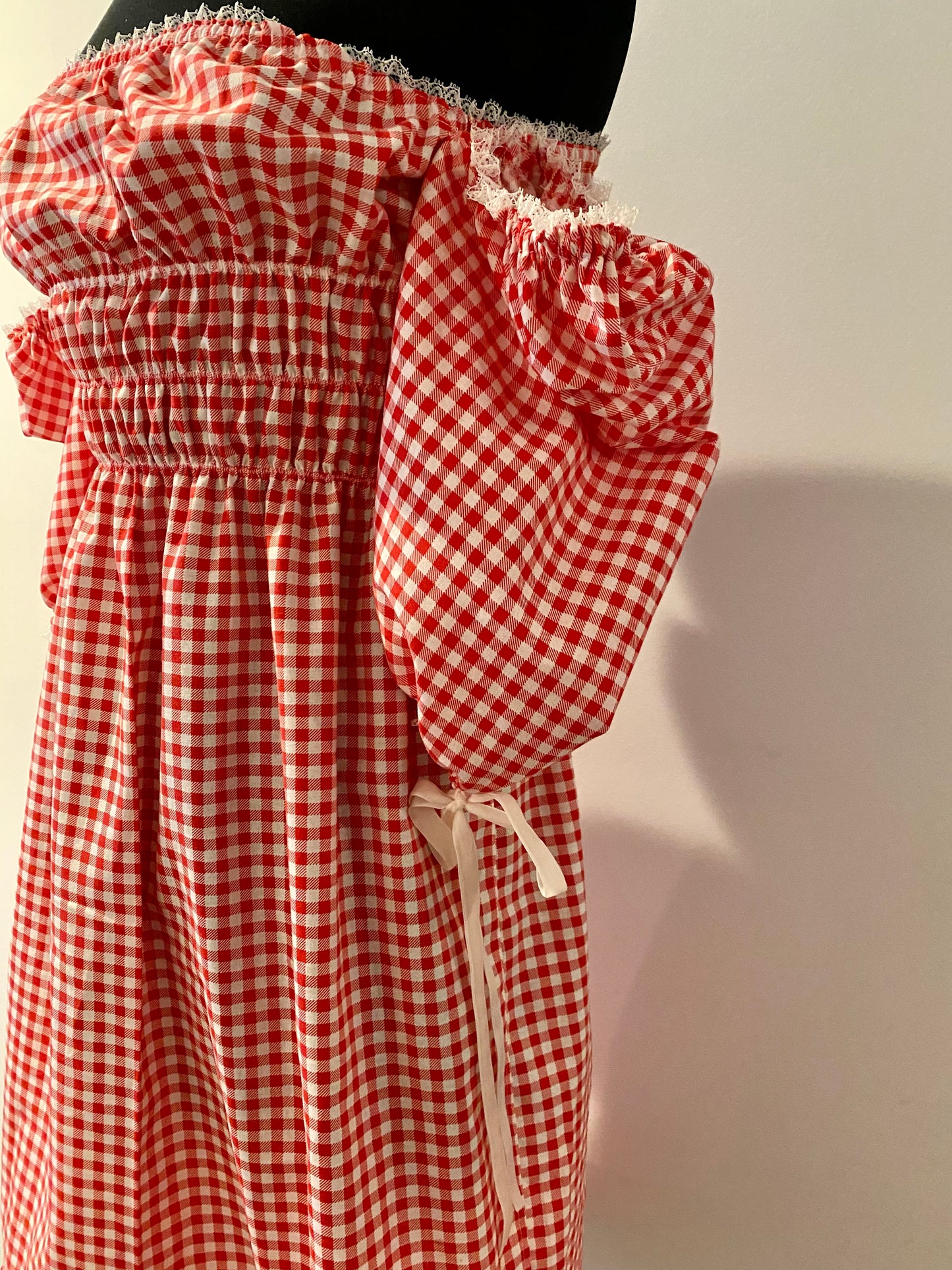 'Bonnie' Gingham Dropped Puff Sleeve Dress