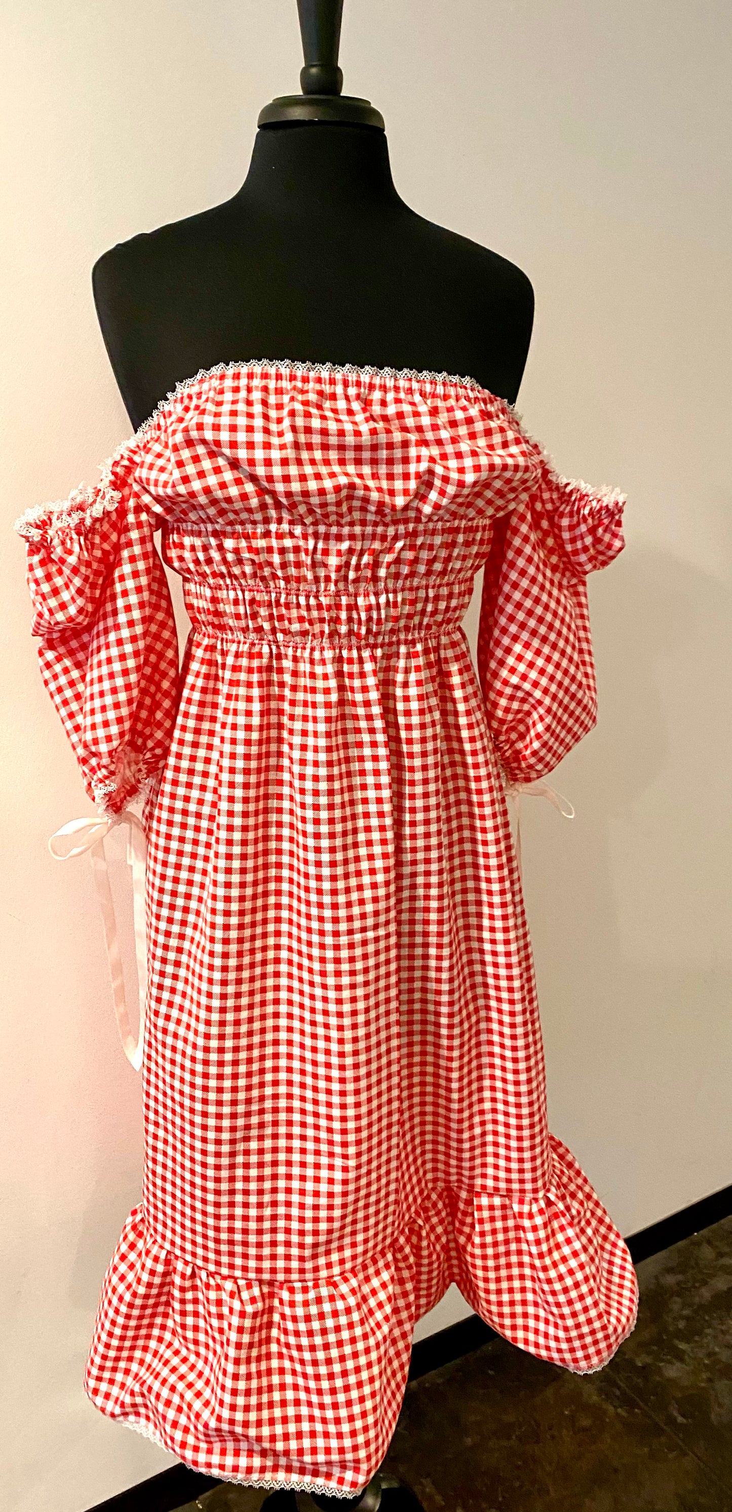 'Bonnie' Gingham Dropped Puff Sleeve Dress