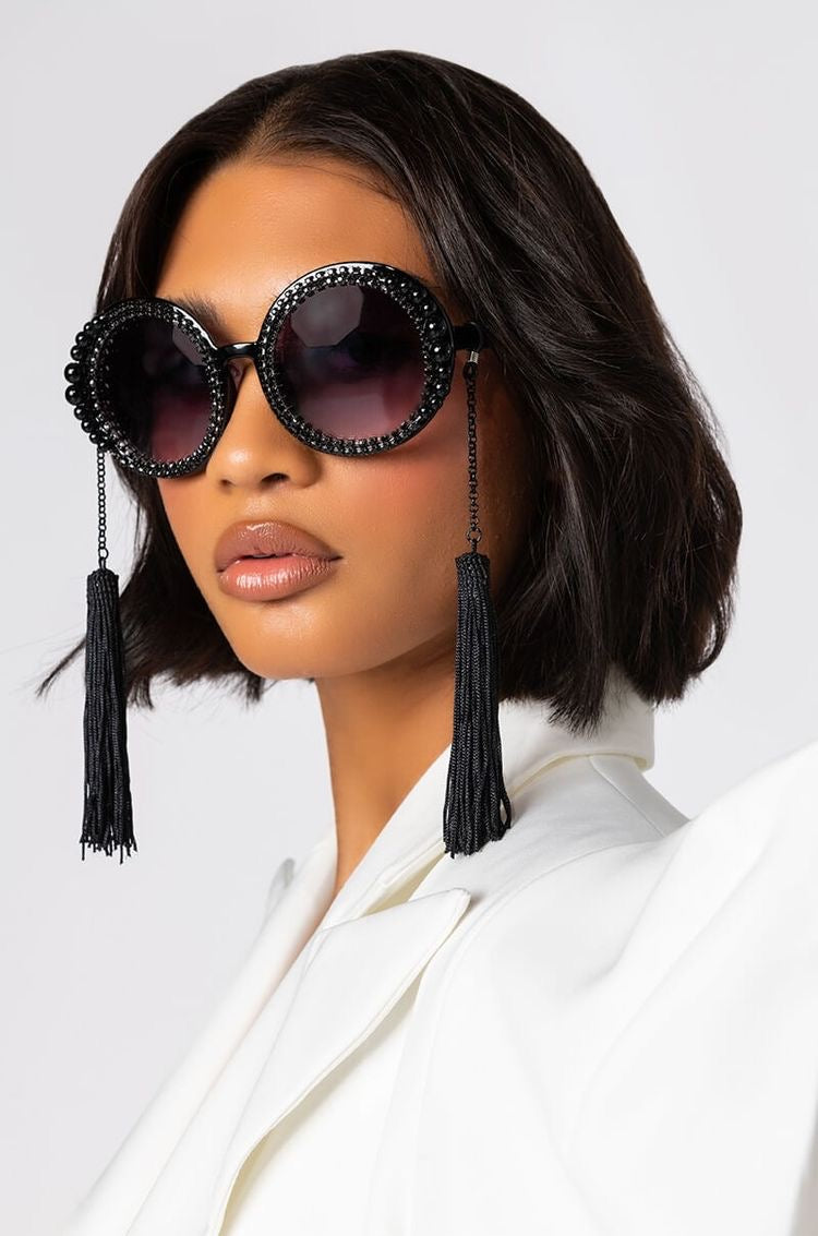 Black Oversized Tassel Sunglasses