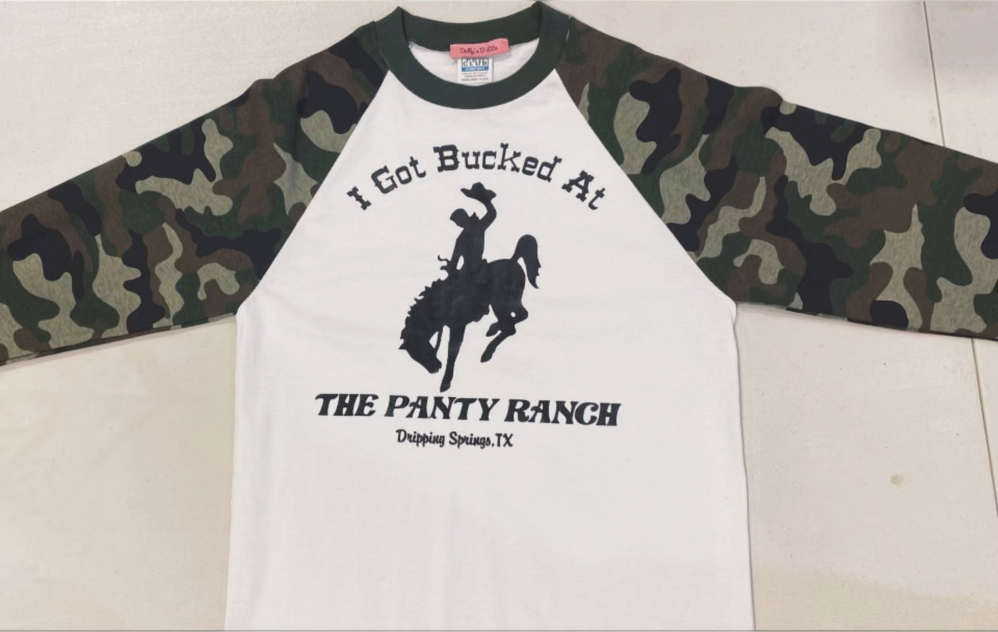 'I Got Bucked At The Panty Ranch' Camo Tee