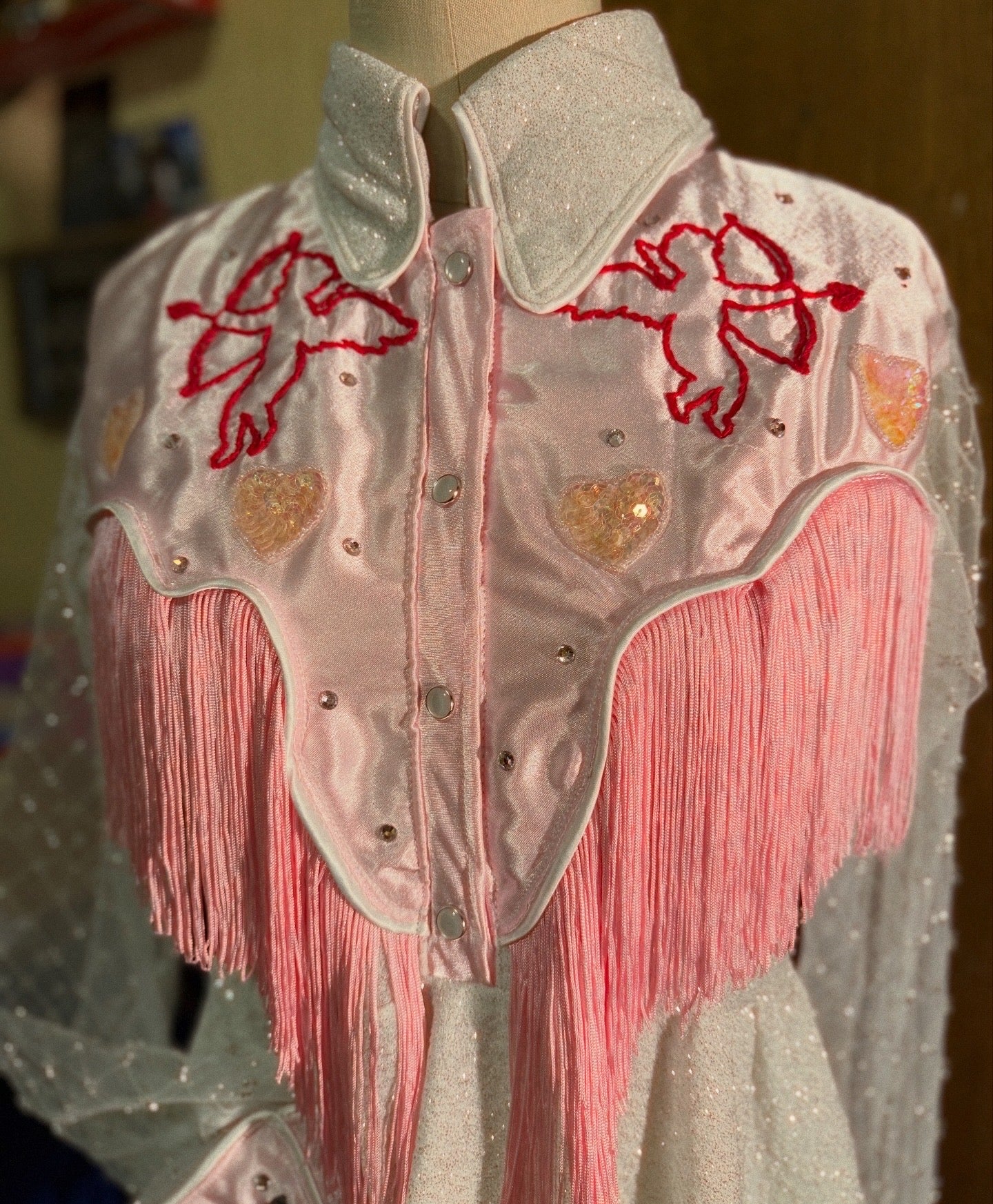 Glittery Lurex Pearl Snap Valentine Dress With Embroidery - Customizable