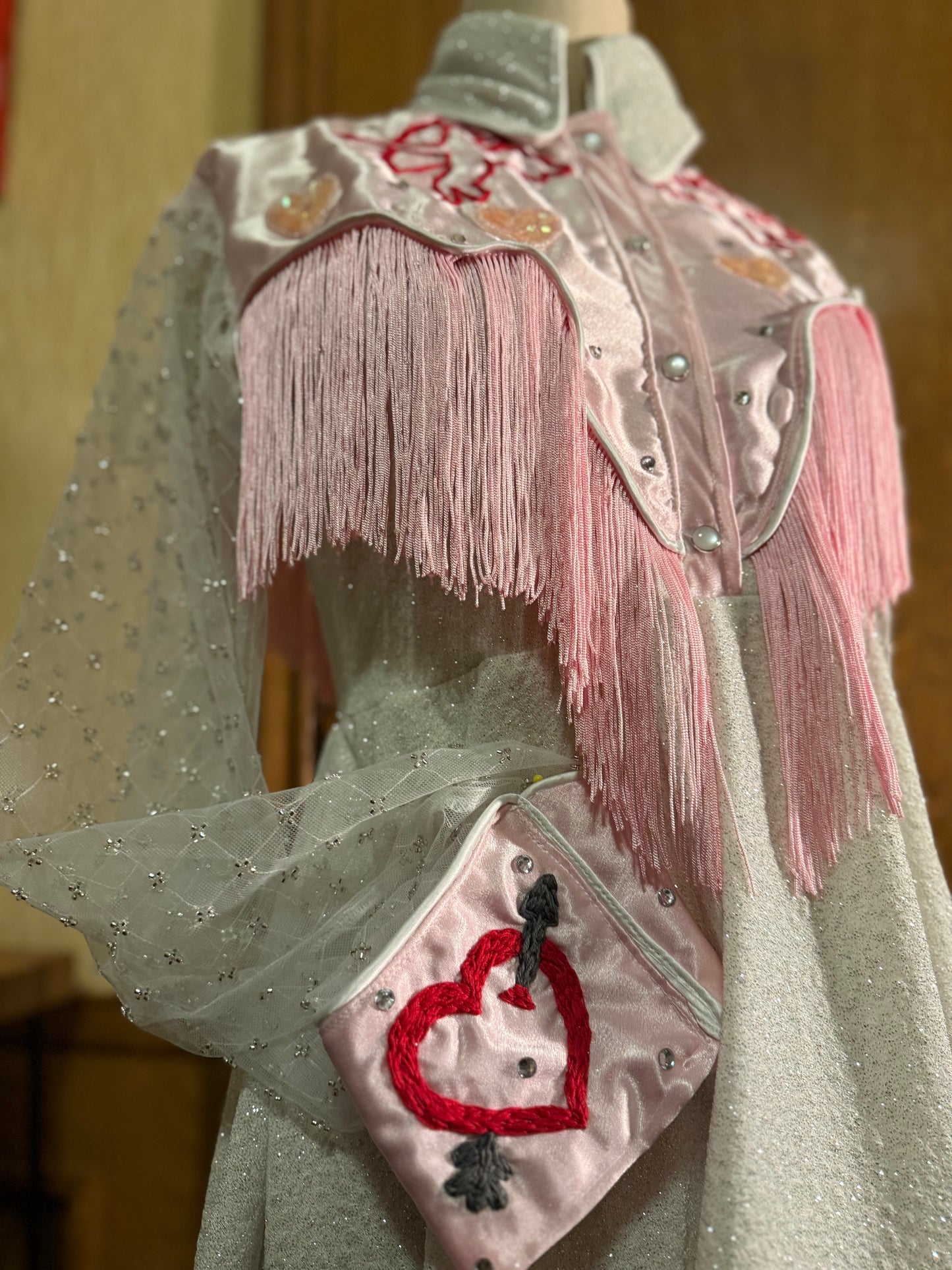 Glittery Lurex Pearl Snap Valentine Dress With Embroidery - Customizable