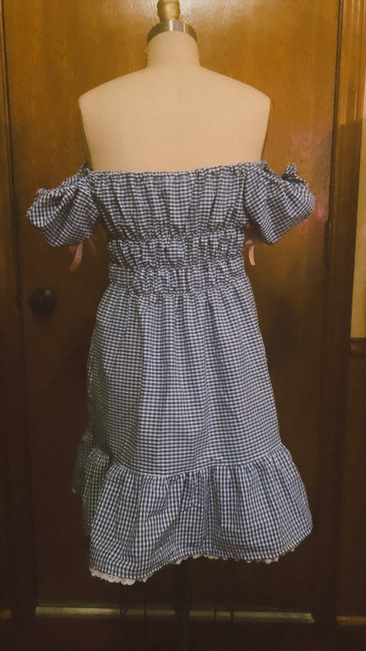 'Bonnie' Gingham Dropped Puff Sleeve Dress