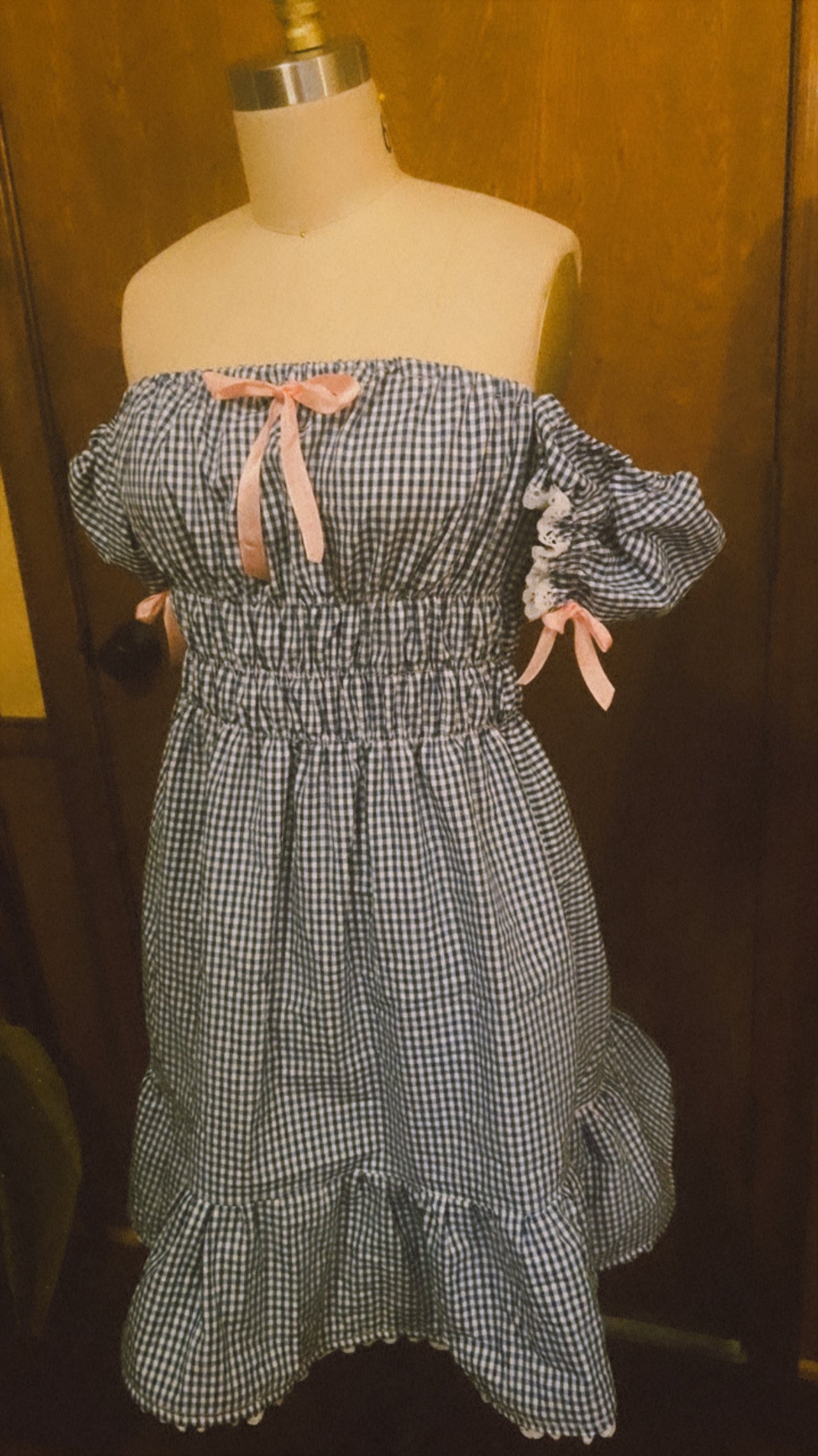 'Bonnie' Gingham Dropped Puff Sleeve Dress