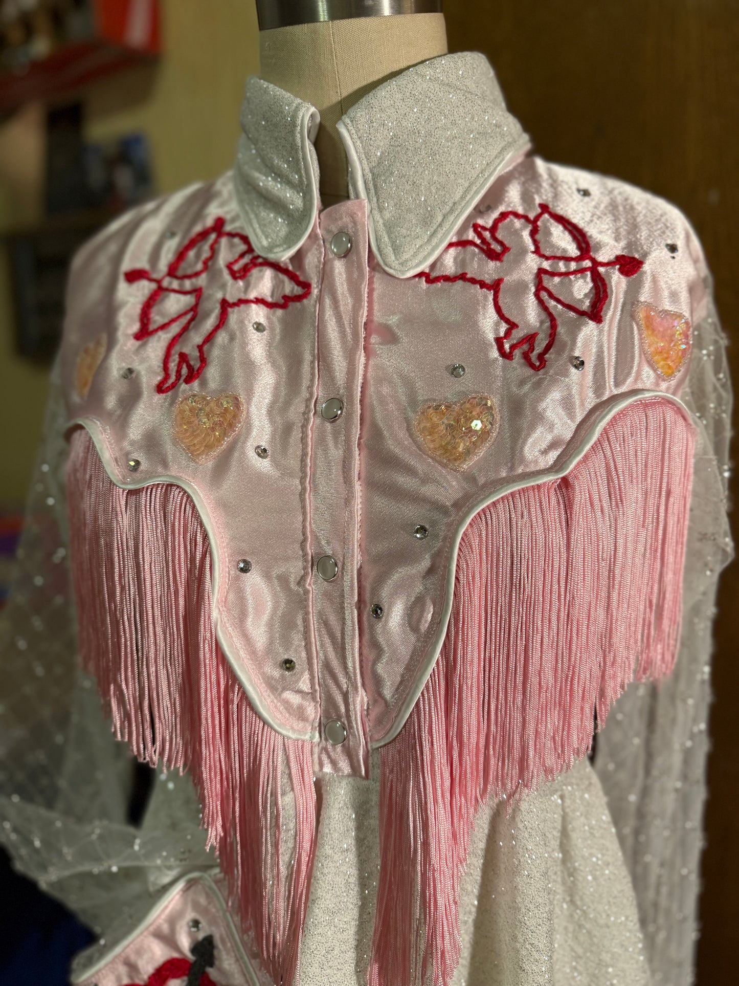 Glittery Lurex Pearl Snap Valentine Dress With Embroidery - Customizable