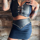 Blue Jean Outlaw Queen Leather and Denim Corset Top - Antoniette