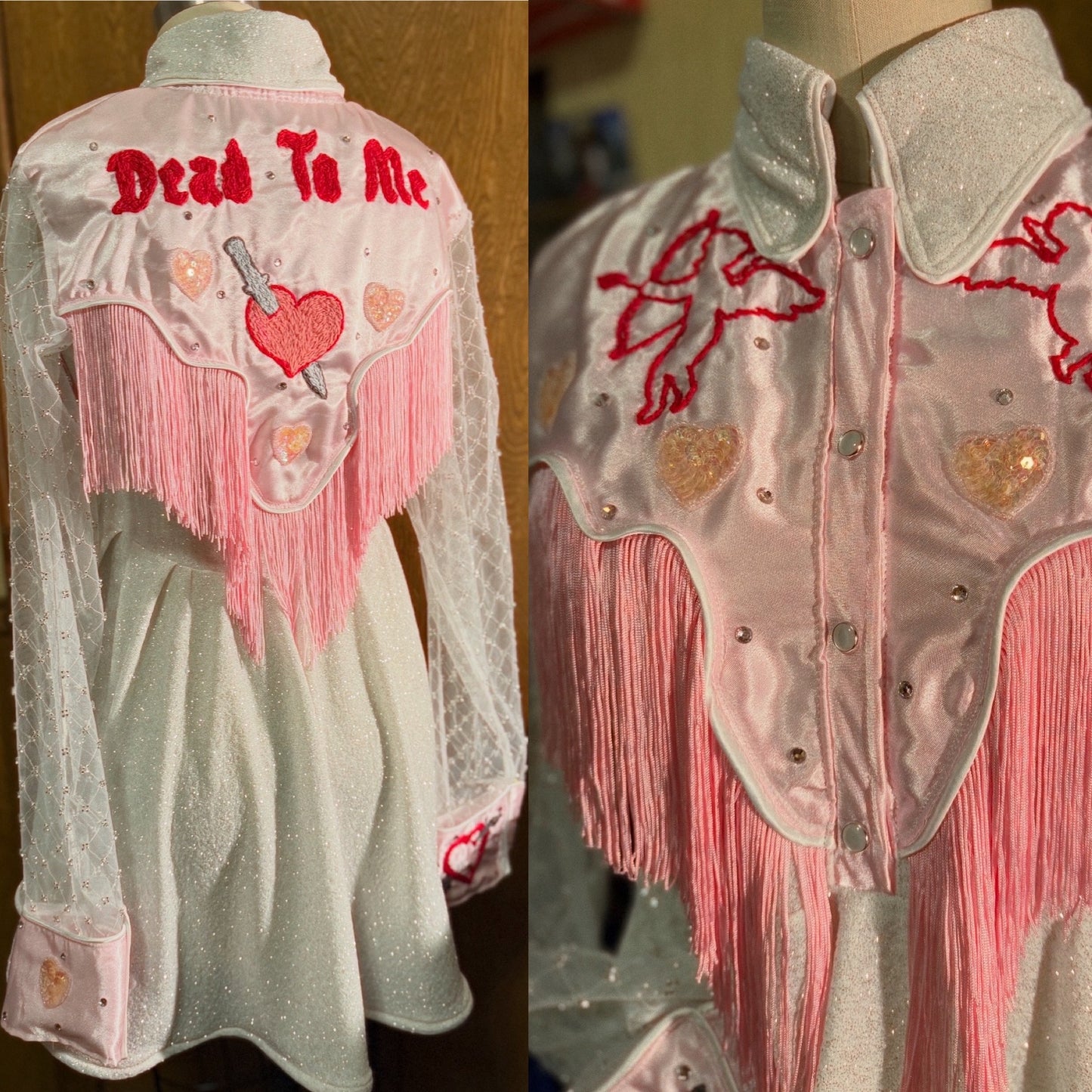 Glittery Lurex Pearl Snap Valentine Dress With Embroidery - Customizable