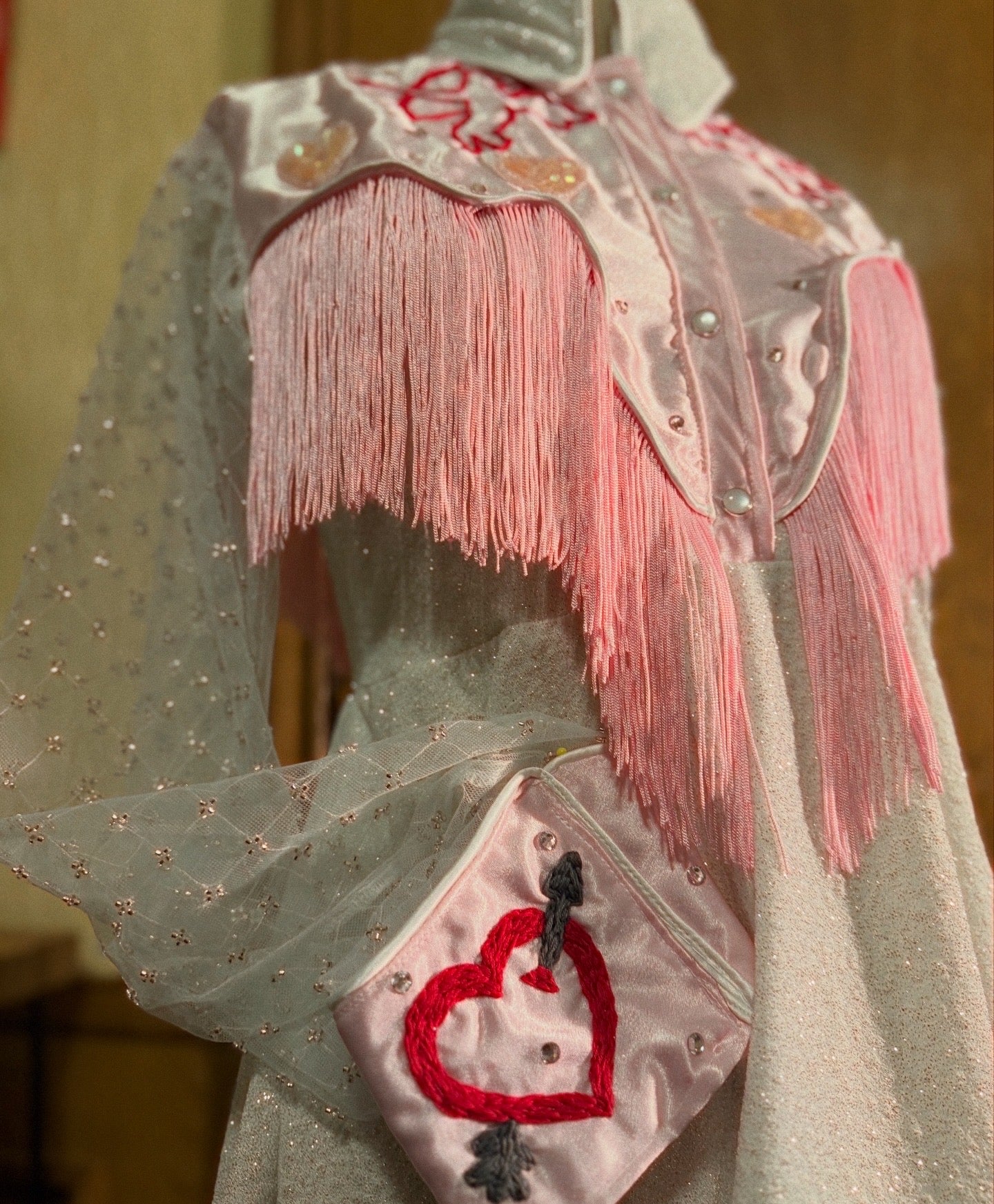 Glittery Lurex Pearl Snap Valentine Dress With Embroidery - Customizable