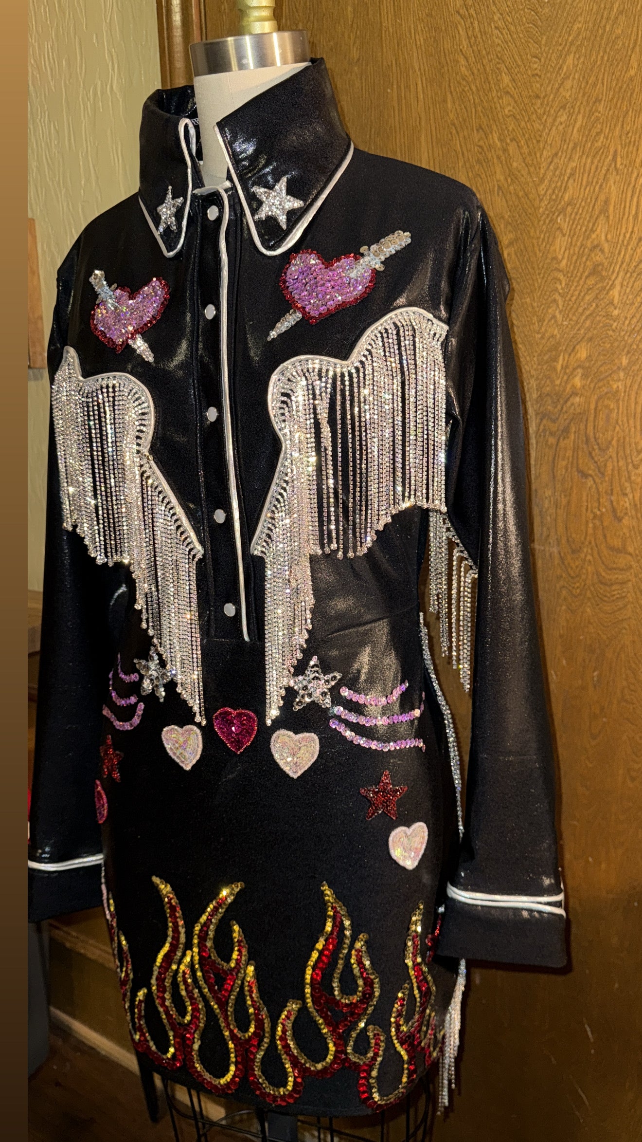 Rhinestone Pearl Snap Dress - Customizable Sequin Applique