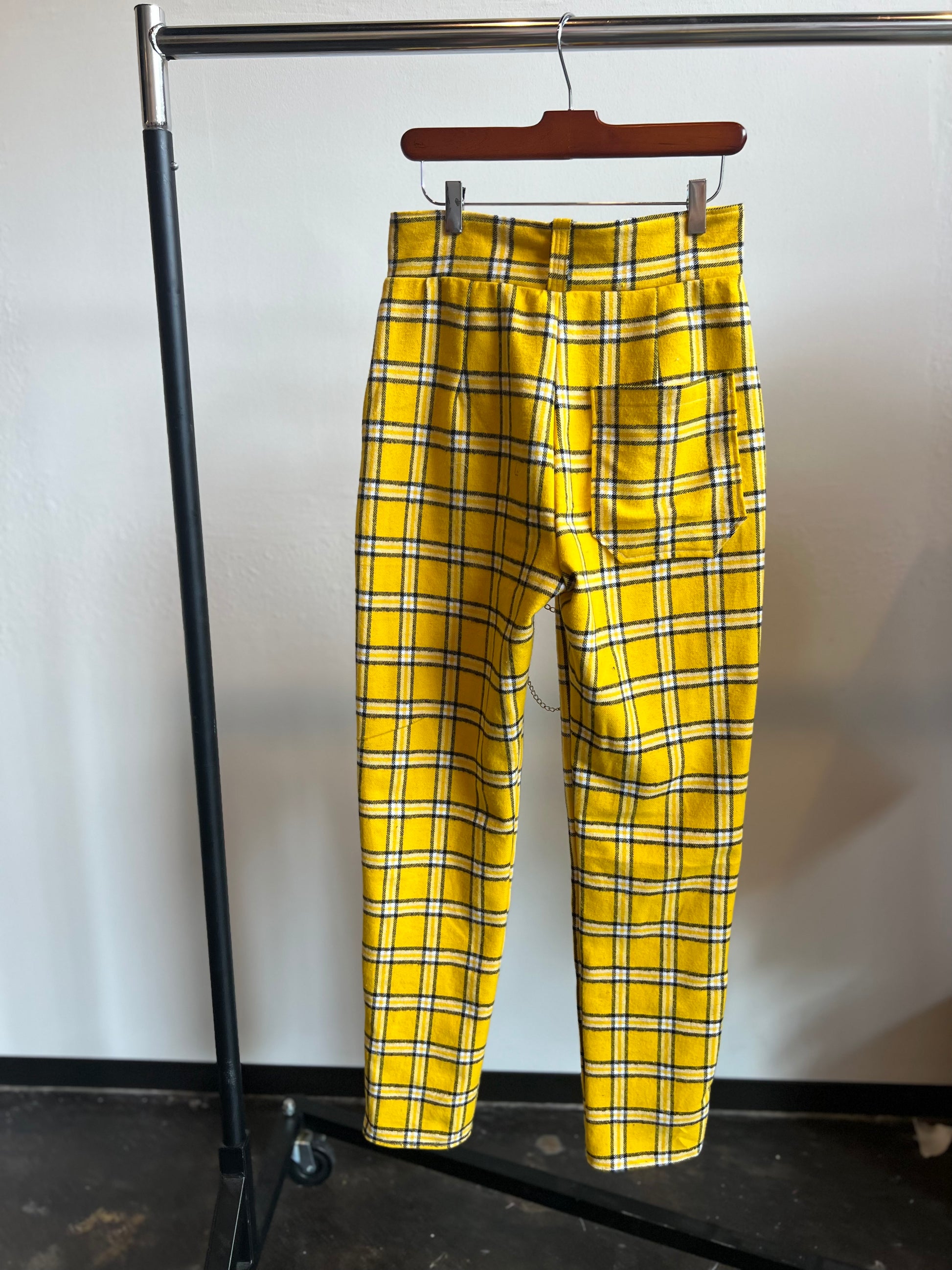 High waisted yellow plaid pants best sale