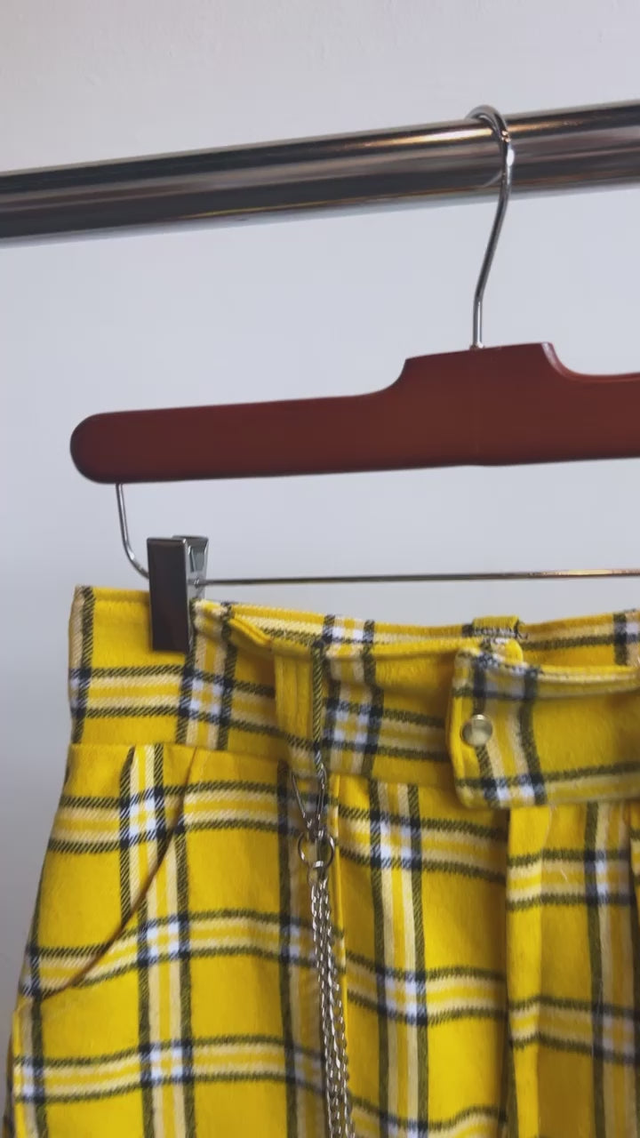 High Waisted Tartan Plaid Pants With Chain dollysdlite