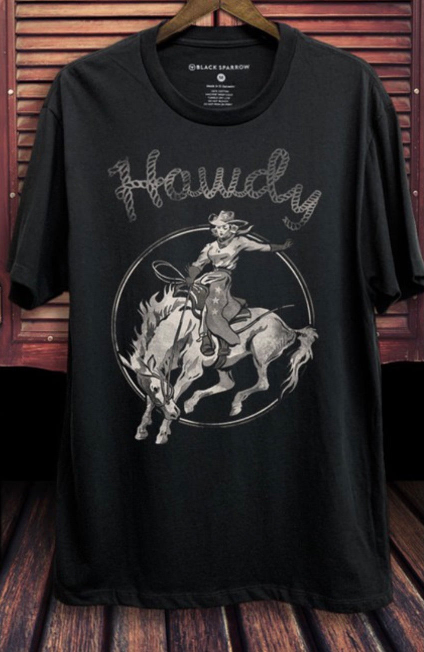 Hand Drawn Howdy Tee - Grey or Black