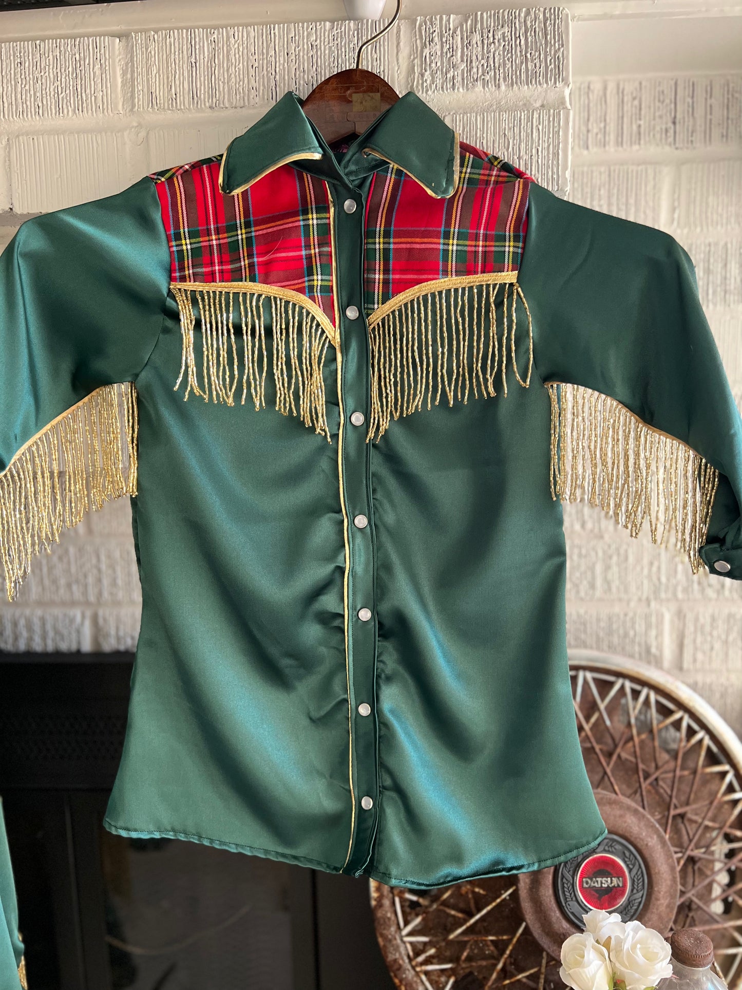Dollywood Christmas Pearl Snap Fringe Dress - Beaded fringe