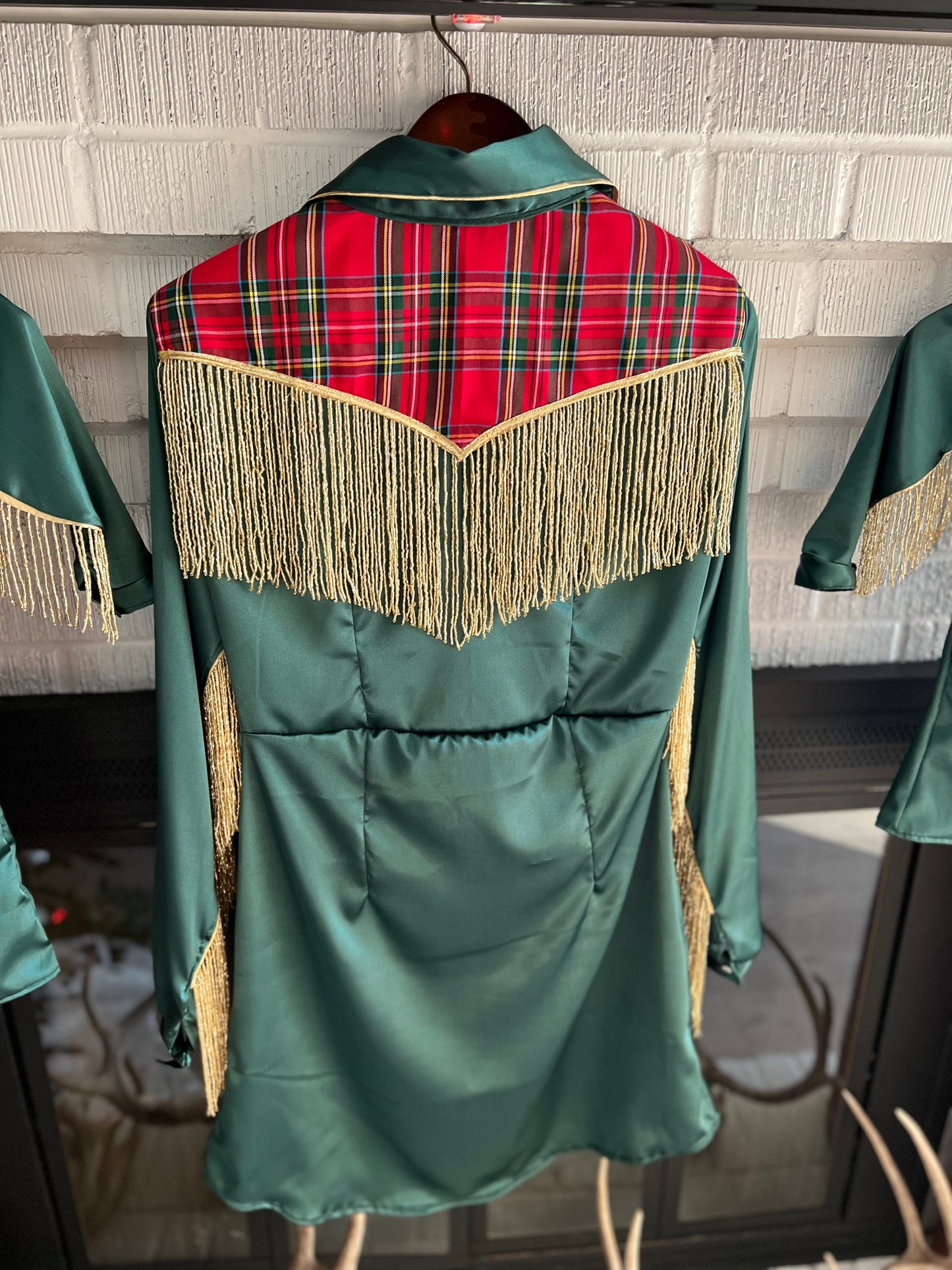 Dollywood Christmas Pearl Snap Fringe Dress - Beaded fringe