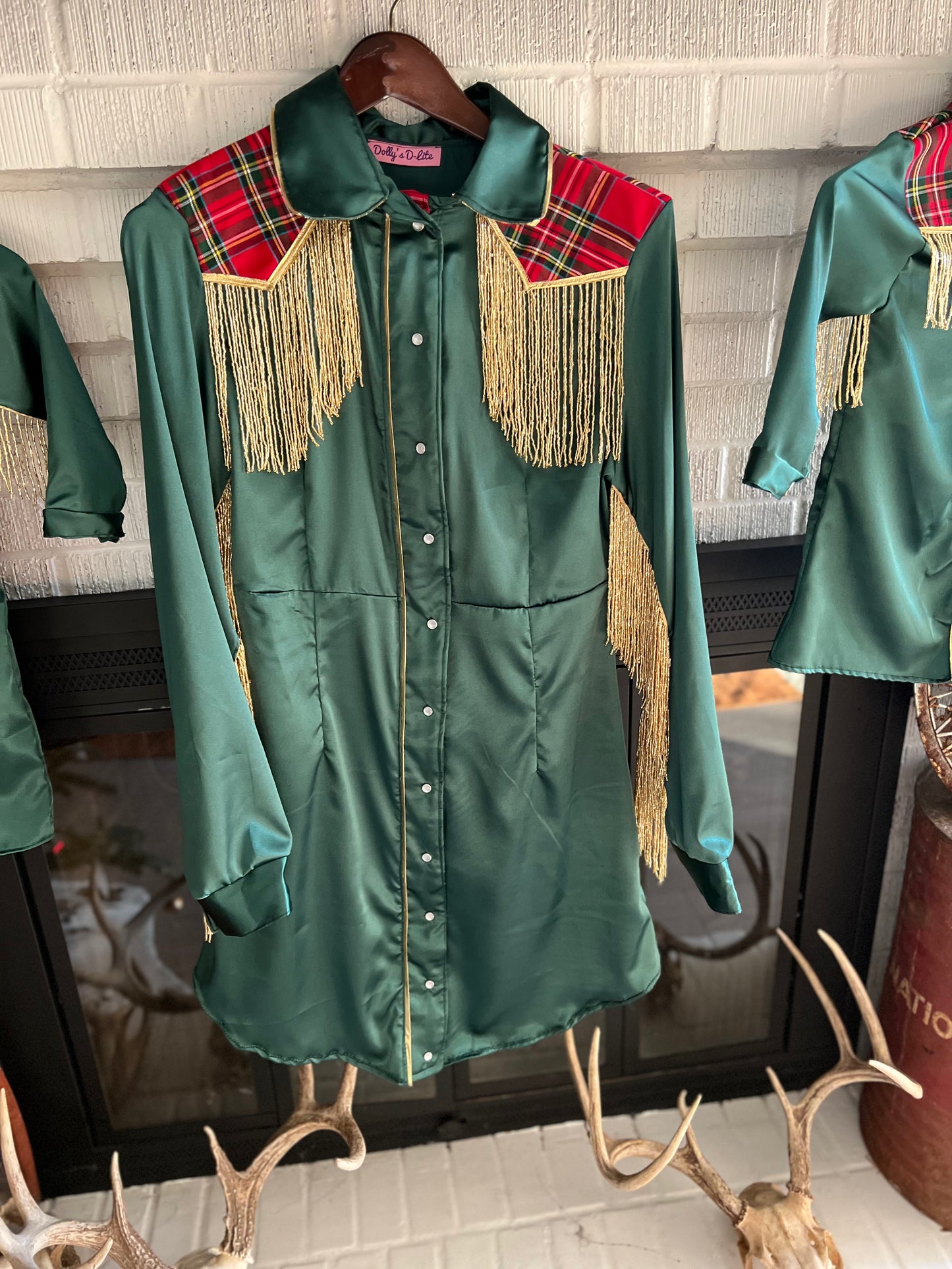 Dollywood Christmas Pearl Snap Fringe Dress - Beaded fringe