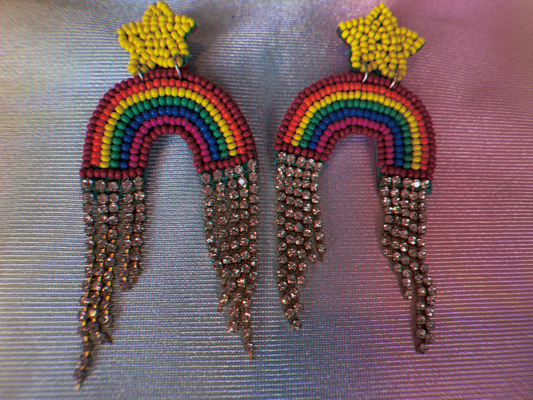 Pride Rainbow Beaded Rhinestone Earrings