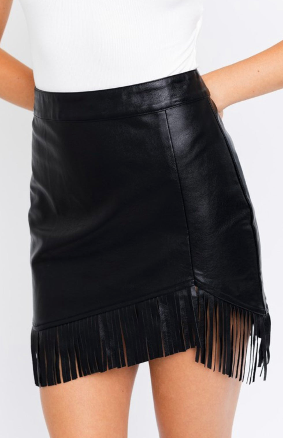 Vegan Leather Fringed Western Skirt