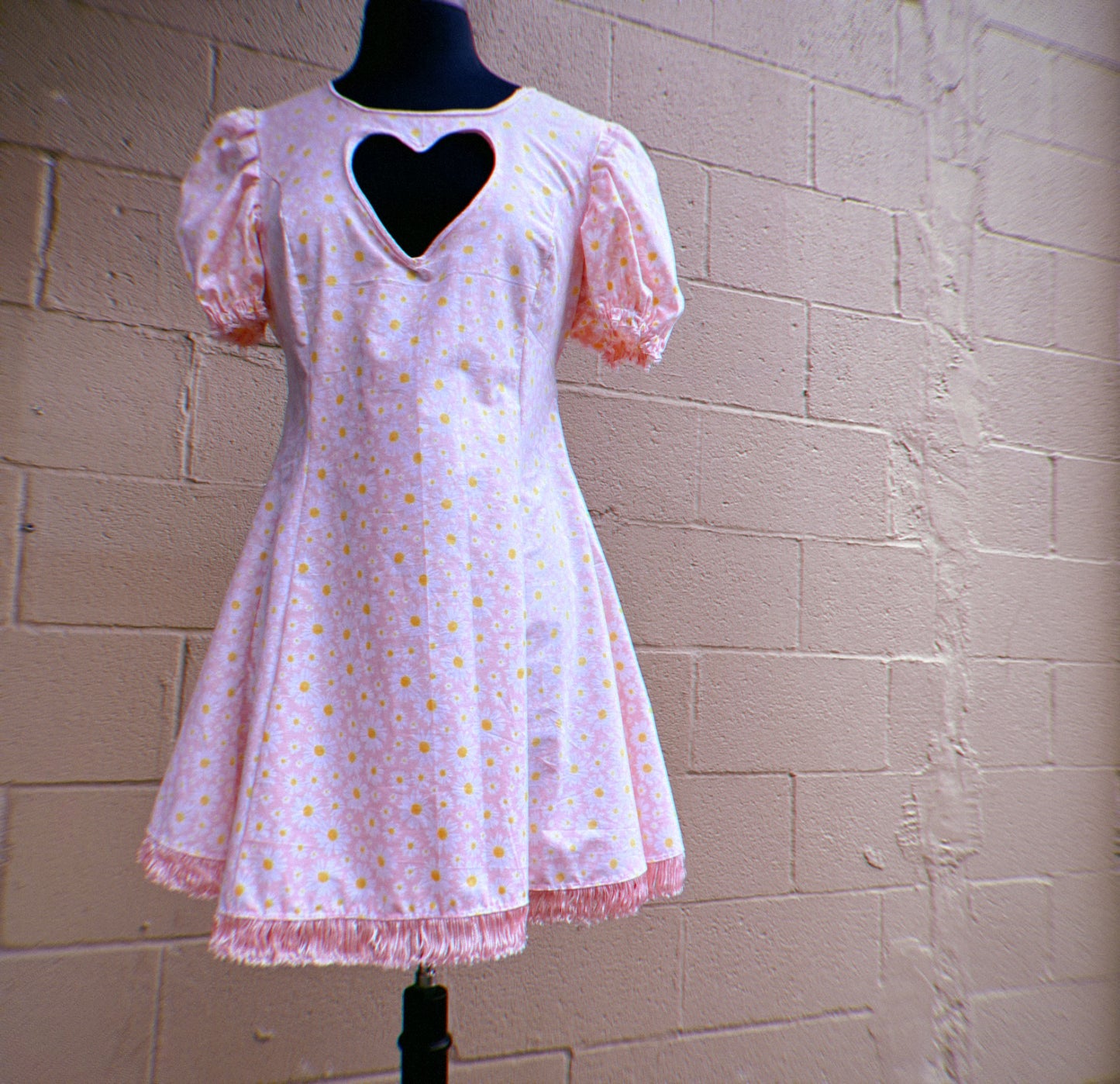 Sweetheart Heart Cutout Pink Daisy Sun Dress